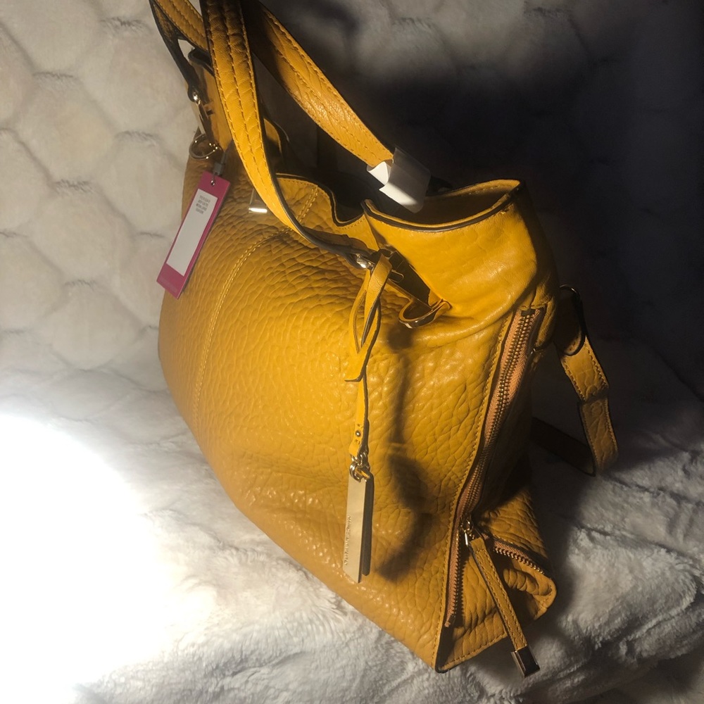Vince Camuto Lamb Leather Mustard Yellow Shoulder Tote Handbag
